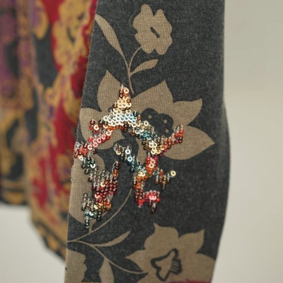 Etro Grey and Red Sequin-Embellished Floral Sweater - Picture 5 of 8